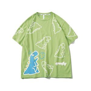 Dino Cartoon Pattern Soft Cotton Tee - Green